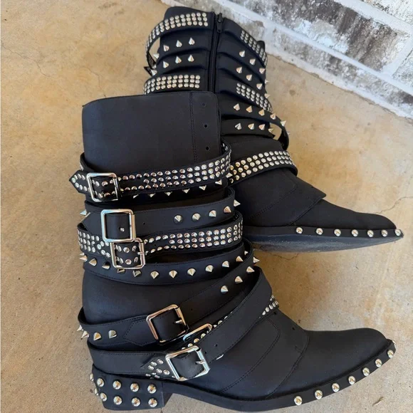 Jeffrey Campbell Free People Sz 12 Black Studded Draco Stud Boots New - Picture 7 of 15